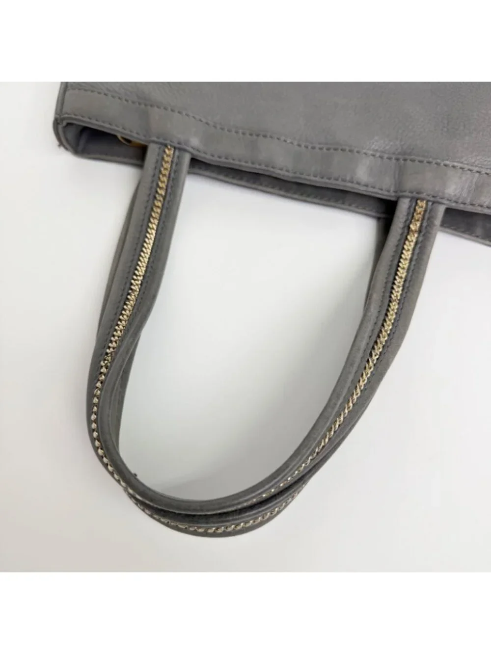 Fendi Nubuck FF Chain Tote Bag Leather Gray Gold Vintage